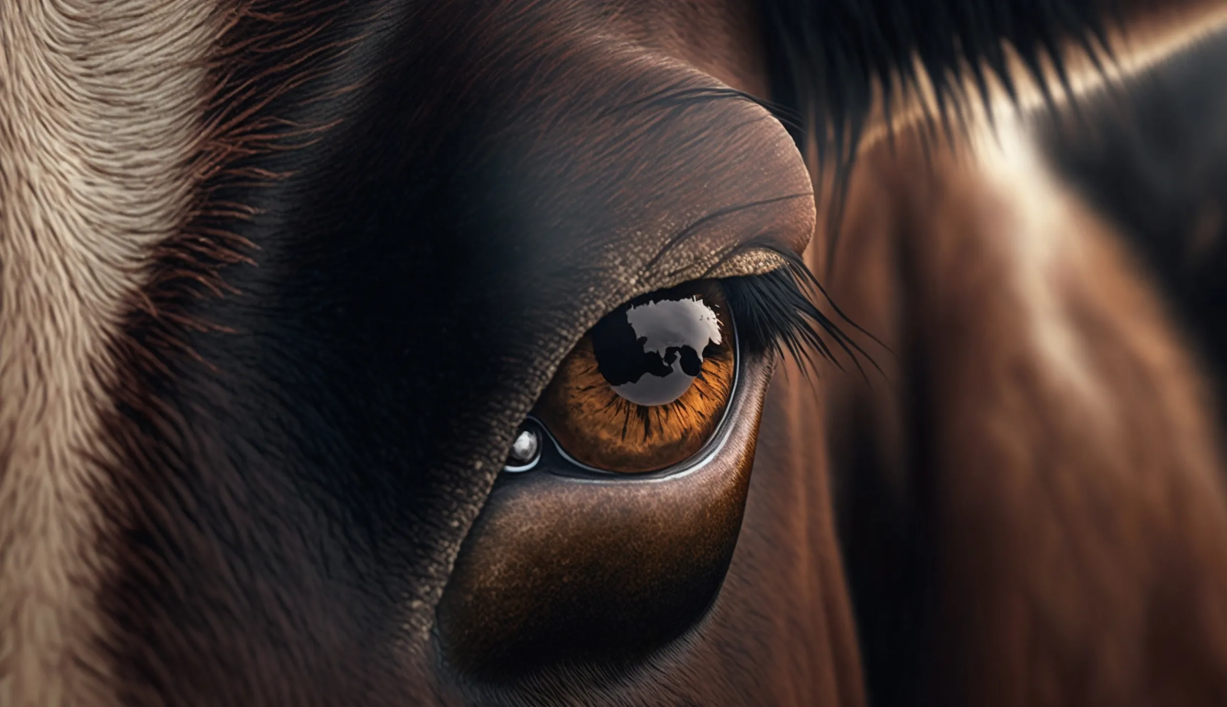 Close do olho de um cavalo castanho, símbolo da Método Reprodução Equina
